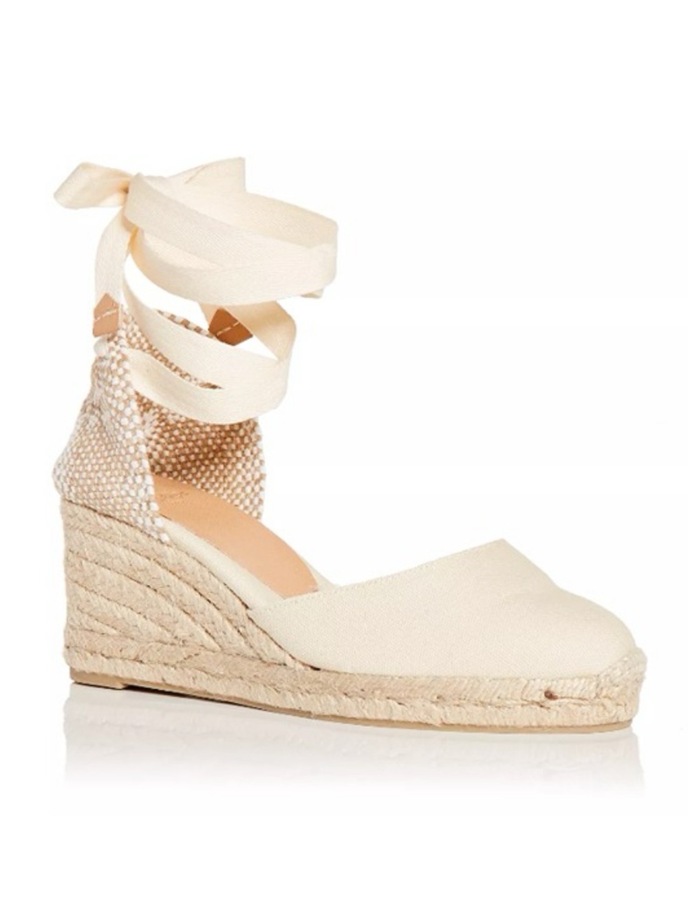 Castañer Carina Sz 8/38 Linen Ankle Tie Espadrille Wedge Heel Wrap Strap Sandals